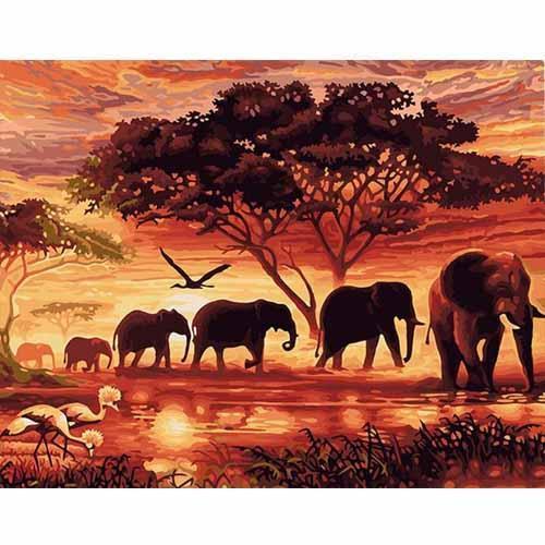 Load image into Gallery viewer, CHENISTORY Sunset Elephants Animals DIY Painting By Numbers Modern Wall Art Hand Painted Acrylic Picture For Home Decor
