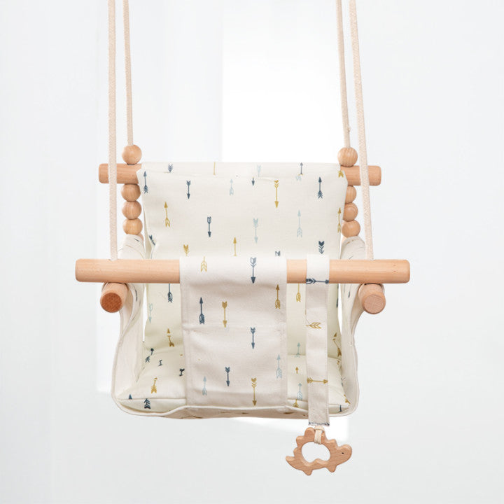 Load image into Gallery viewer, Cotton Canvas Baby Swing Chair Hanging Swing Indoor Outdoor Safety Baby Children&#39;s Toy Wooden Seat With Cushion Baby Room Decor
