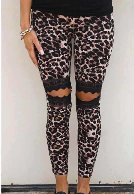 Hollow lace leopard leggings
