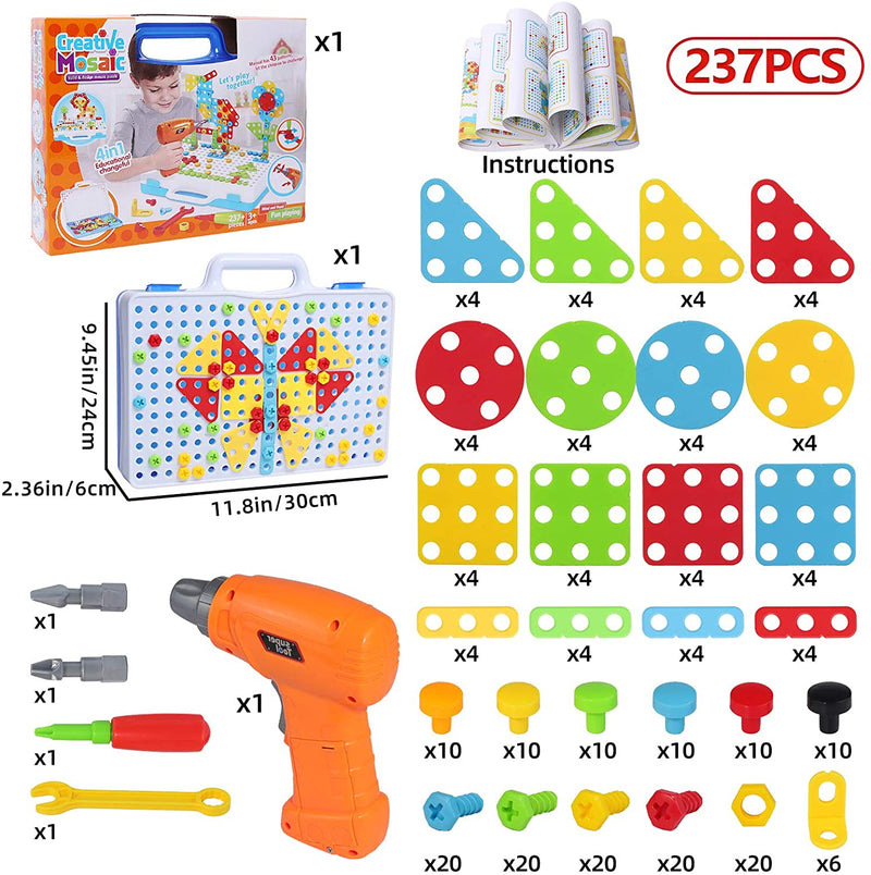 Load image into Gallery viewer, 237 Pieces Creative Toy Drill Puzzle Set, STEM Learning Educational Toys, 3D Construction Engineering Building Blocks for Boys and Girls Ages 3 4 5 6 7 8 9 10 Year Old,Amazon Platform Banned
