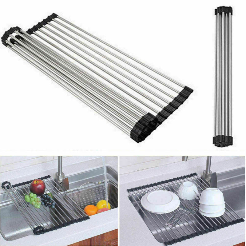 Load image into Gallery viewer, Kitchen Stainless Steel Sink Drain Rack Roll Up Dish Drying Drainer Mat
