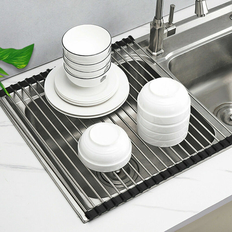 Load image into Gallery viewer, Kitchen Stainless Steel Sink Drain Rack Roll Up Dish Drying Drainer Mat
